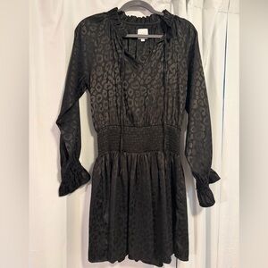 Sen Long Sleeve Black Leopard Print Dress